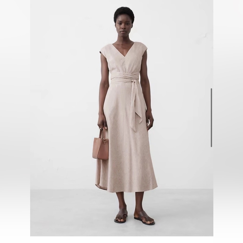 Banana Republic Linen-Blend Wrap Midi Dress Lagenlook Flax Sz 6 Beach Coastal